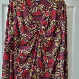 Apt. 9 Women's Burgundy Red Baroque Print Long Sleeve Top